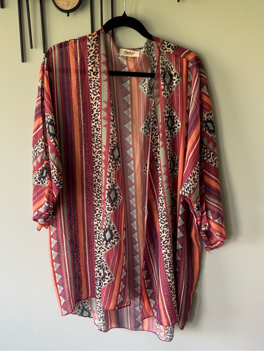 Aztec Chiffon Open Front Kimono Cardigan - Picture 2 of 8